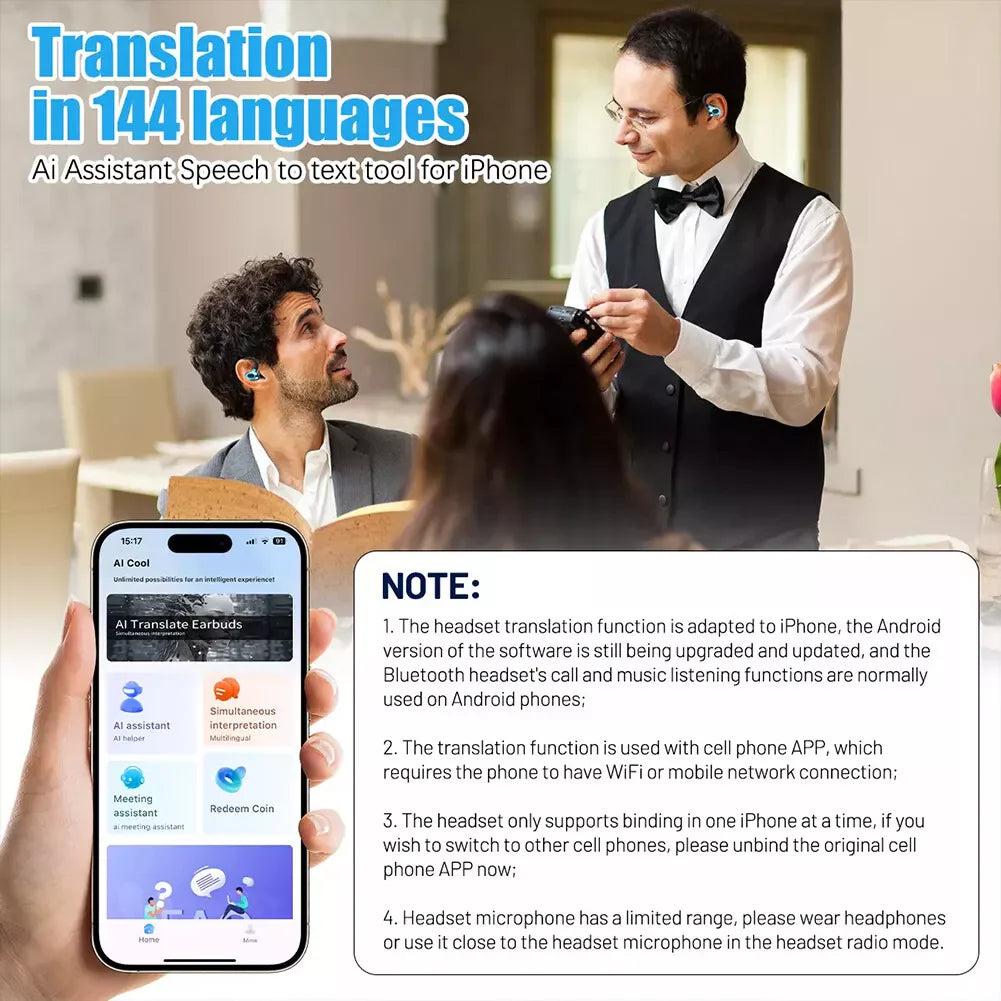Translator Earbuds 144 Languages Real Time Online/Offline Translation Earphones